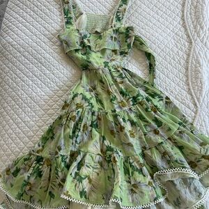 Alemais Floral Green Ruffle Dress
